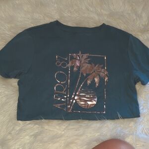 Blue Aero crew T-shirt with rose gold decal